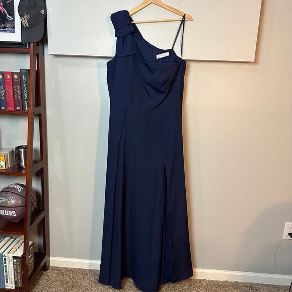 NWOT IEENA for Mac Duggal BOW ONE SHOULDER NAVY BLUE A-LINE FORMAL GOWN SZ 16 - Picture 6 of 12